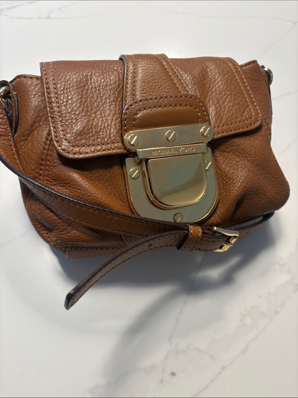 Michael Kors Tan Leather Small Crossbody with Gold-Tone Lock